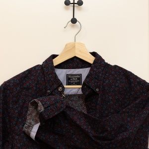 A&F Men's Dress Shirt, Dark Floral Pattern, M